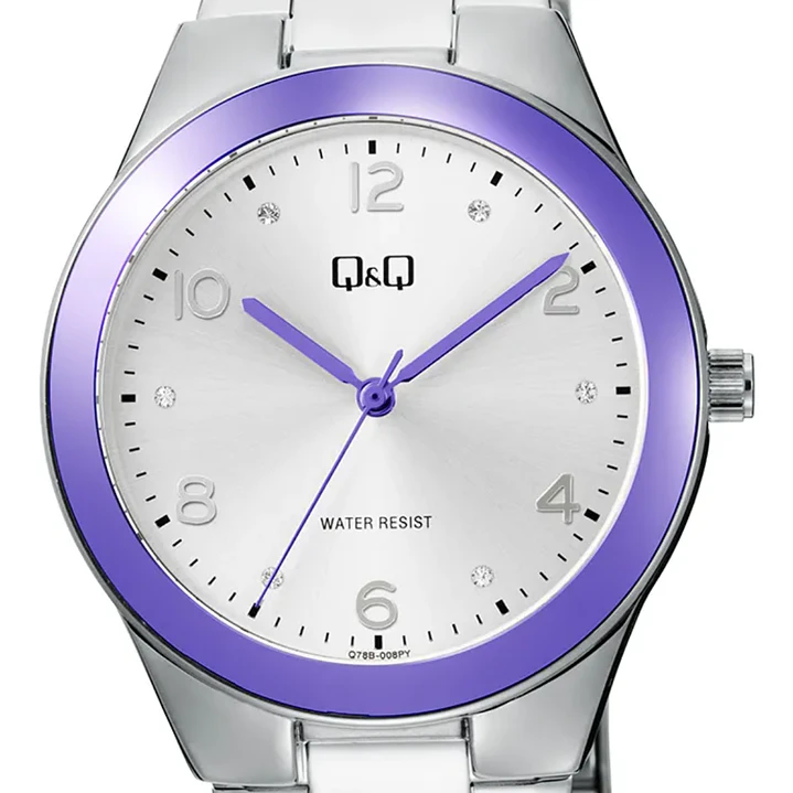 Reloj Q&Q Análogo Plateado Lila Brillos Q78B-008PY 2