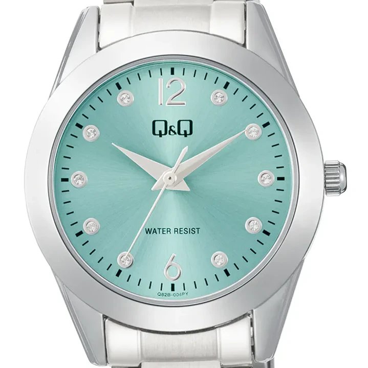 Reloj Q&Q Análogo Plateado Brillos Turquesa Q82B-004PY 2