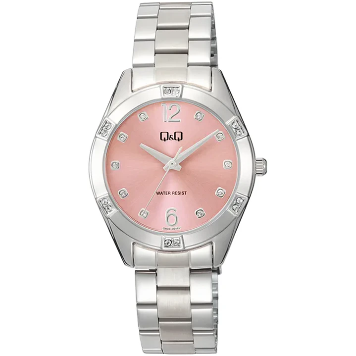 Reloj Q&Q Análogo Plateado Brillos Rosado Q83B-002PY 1