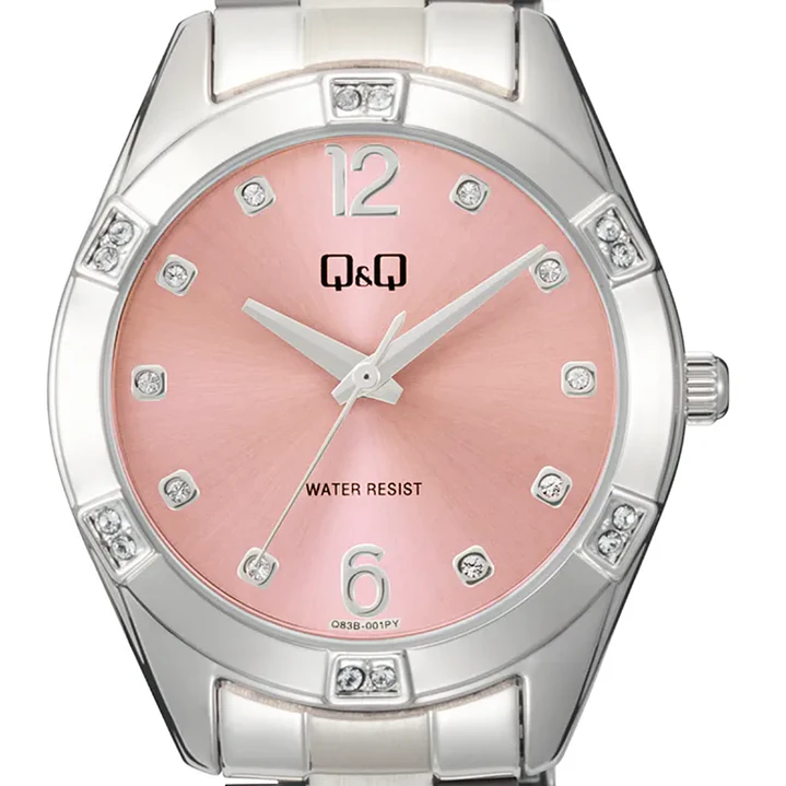 Reloj Q&Q Análogo Plateado Brillos Rosado Q83B-002PY 2