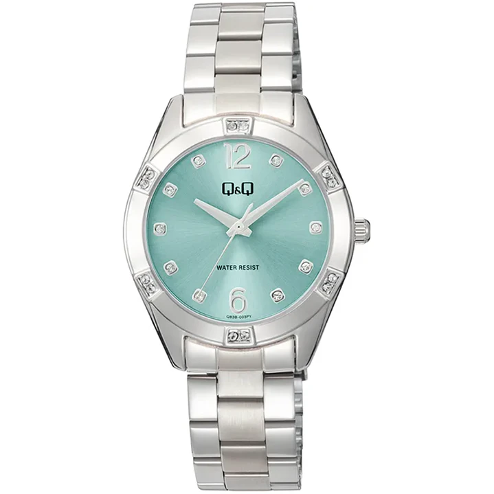 Reloj Q&Q Análogo Plateado Brillos Turquesa Q83B-003PY 1