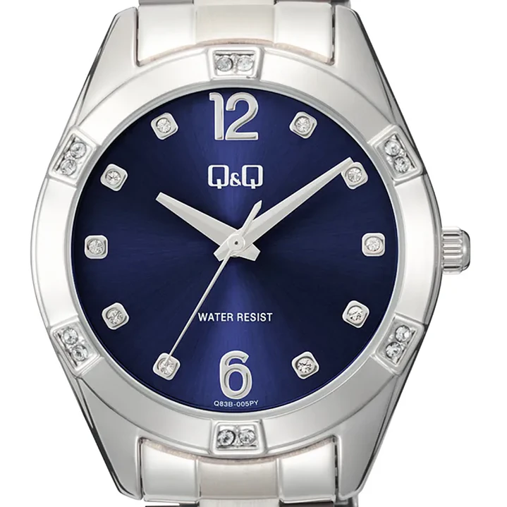 Reloj Q&Q Análogo Plateado Brillos Azul Q83B-005PY 2