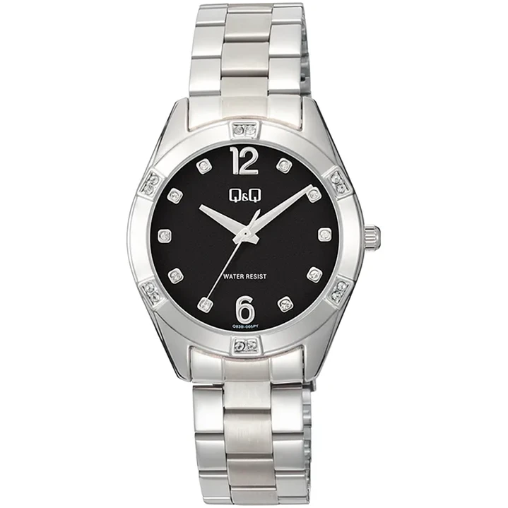 Reloj Q&Q Análogo Plateado Brillos Negro Q83B-006PY 1