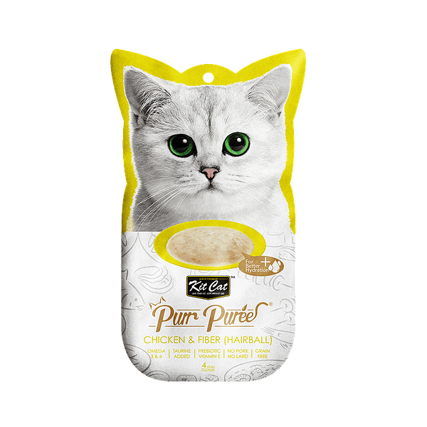 KITCAT PurrPuree - Pollo y Fibra (Hairball Control) 60g (4x15g)