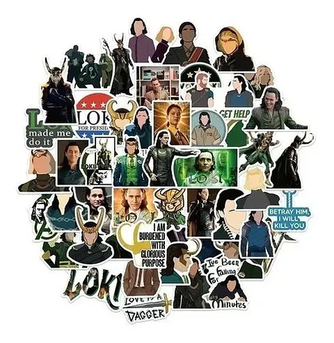 Loki - Marvel - Set De 50 Stickers / Calcomanías / Pegatinas