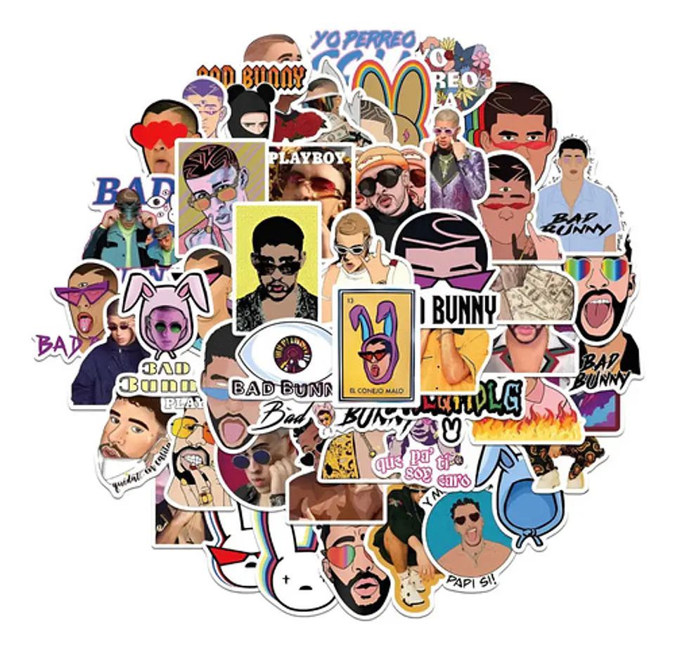Bad Bunny - Set De 50 Stickers / Calcomanias 6