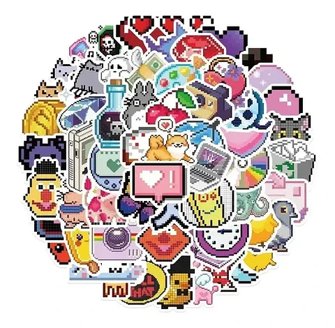 8 Bits Estilo Pixel - Set De 50 Stickers / Calcomanias