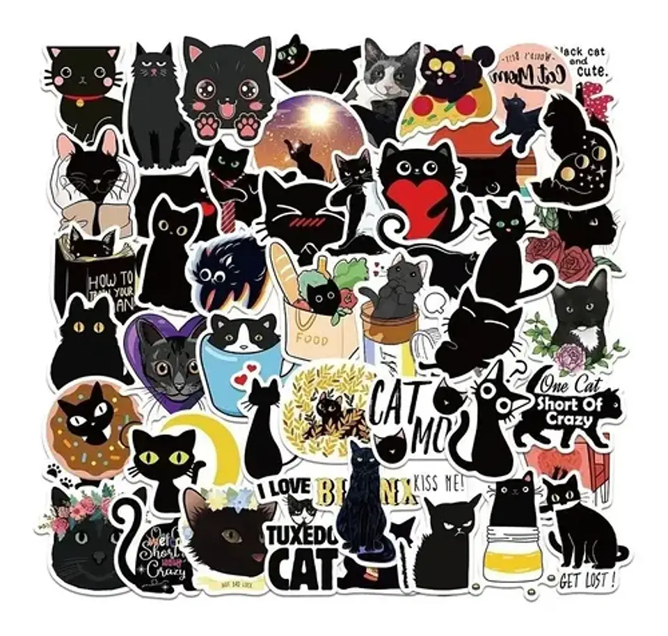 Gato Kawaii - Set De 50 Stickers / Calcomanias / Pegatinas 2