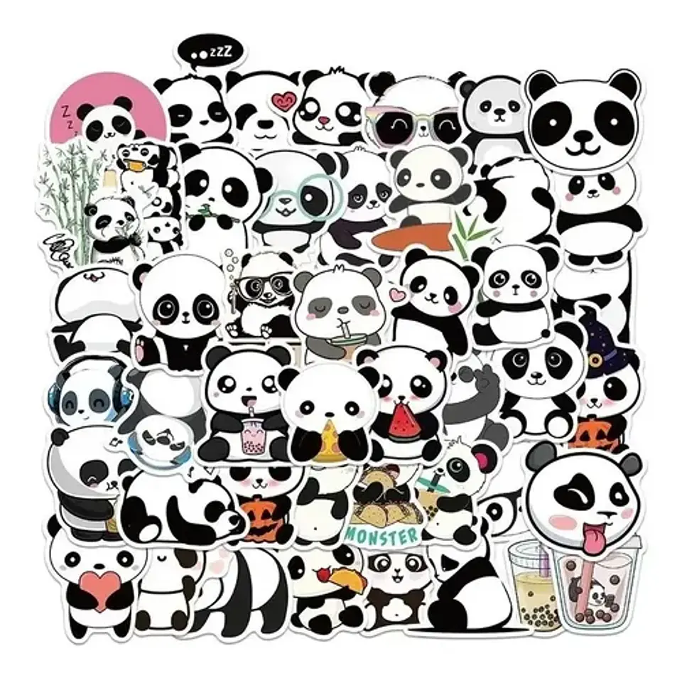 Panda Kawaii - Set De 50 Stickers / Calcomanias / Pegatinas 4