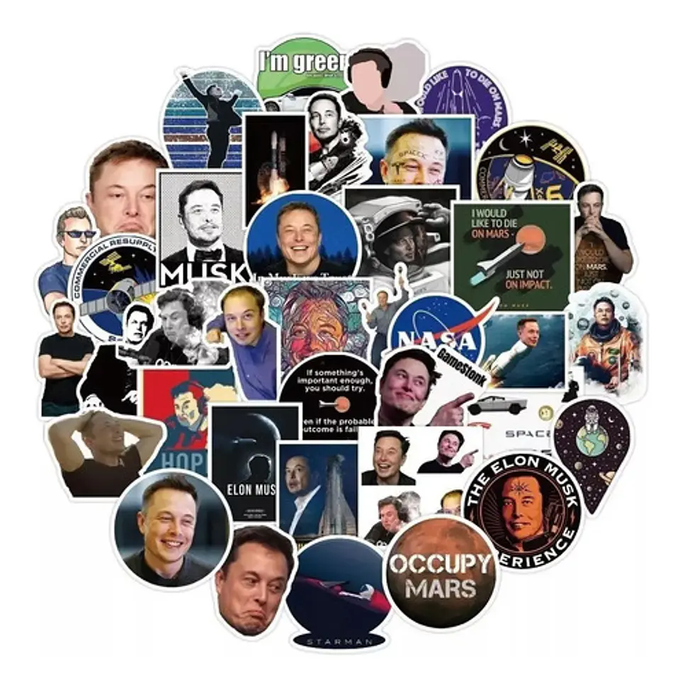 Elon Musk - Set De 50 Stickers / Calcomanias / Pegatinas 1
