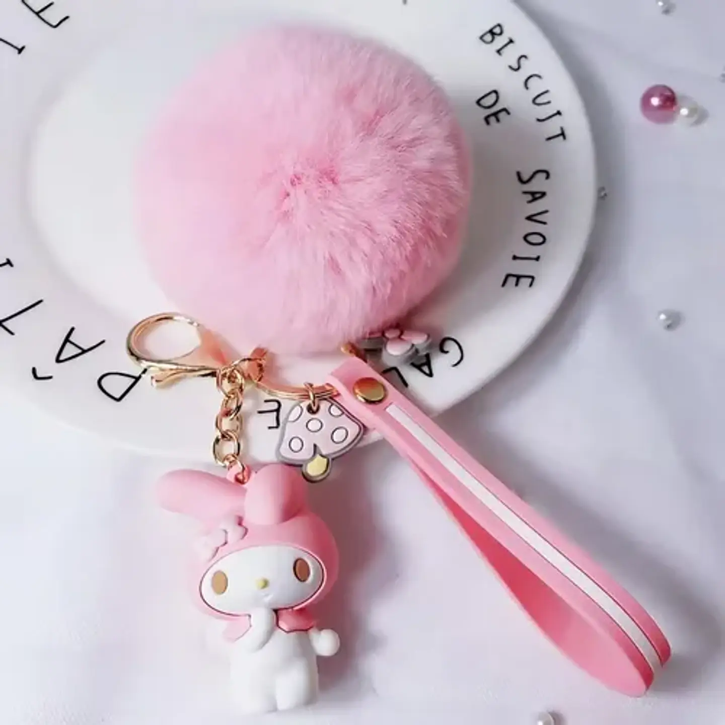 Llavero De My Melody Con Pom Pom + Gancho Para Colgar 1