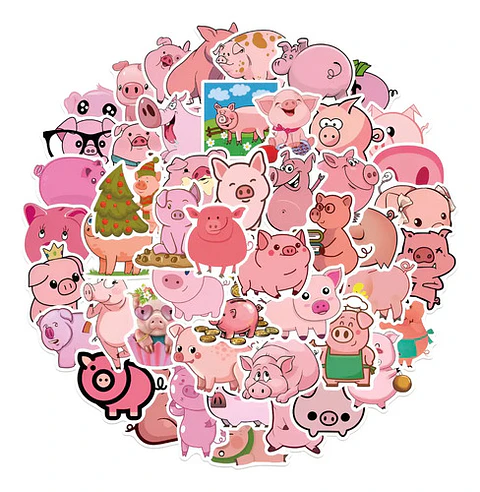 Cerdo Kawaii - Set 50 Stickers / Calcomanías / Pegatinas