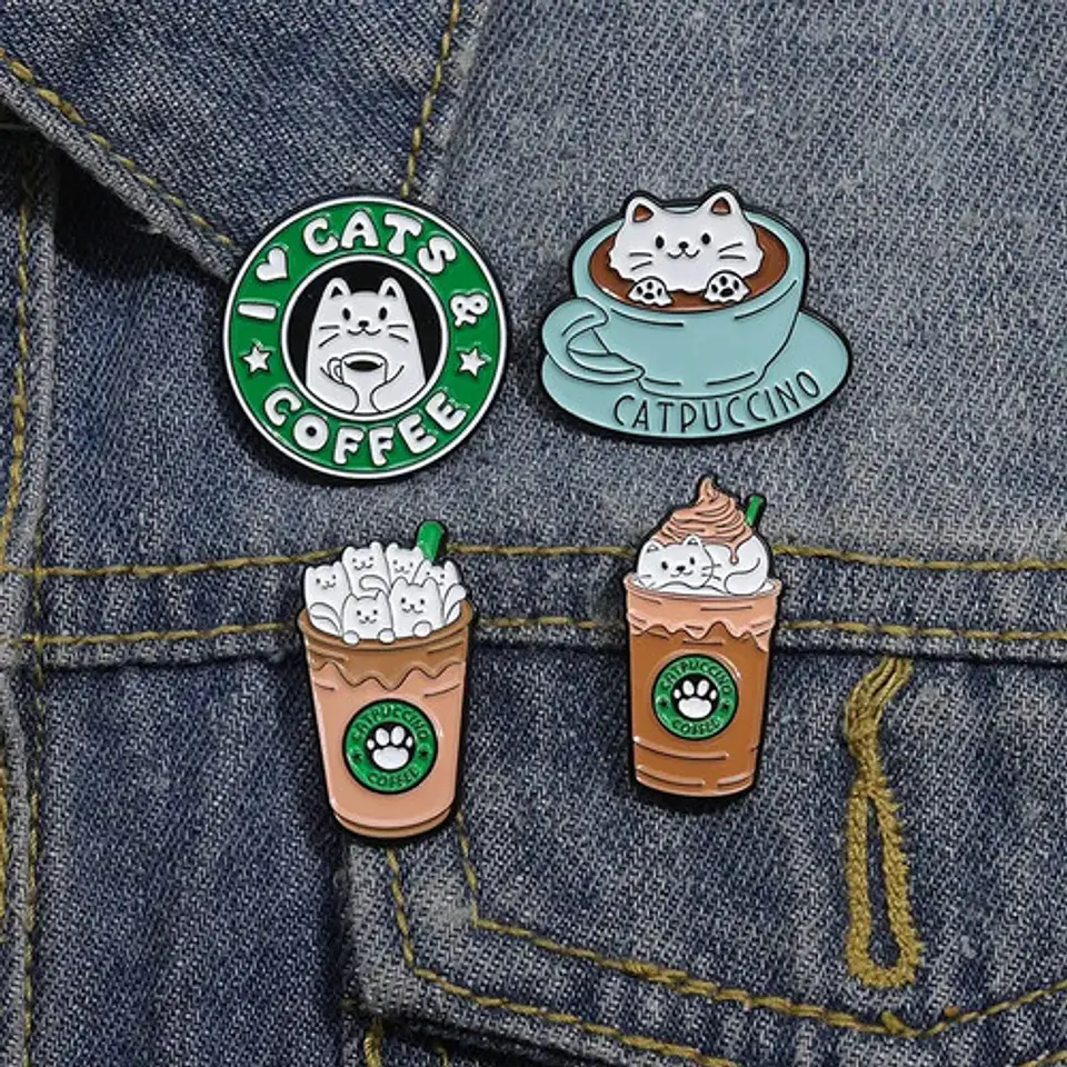 Pins De Gatitos /  I Love Coffee / Pines Metálicos 12