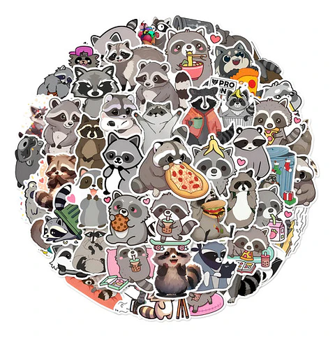 Mapache Kawaii - Set De 50 Stickers / Calcomanías