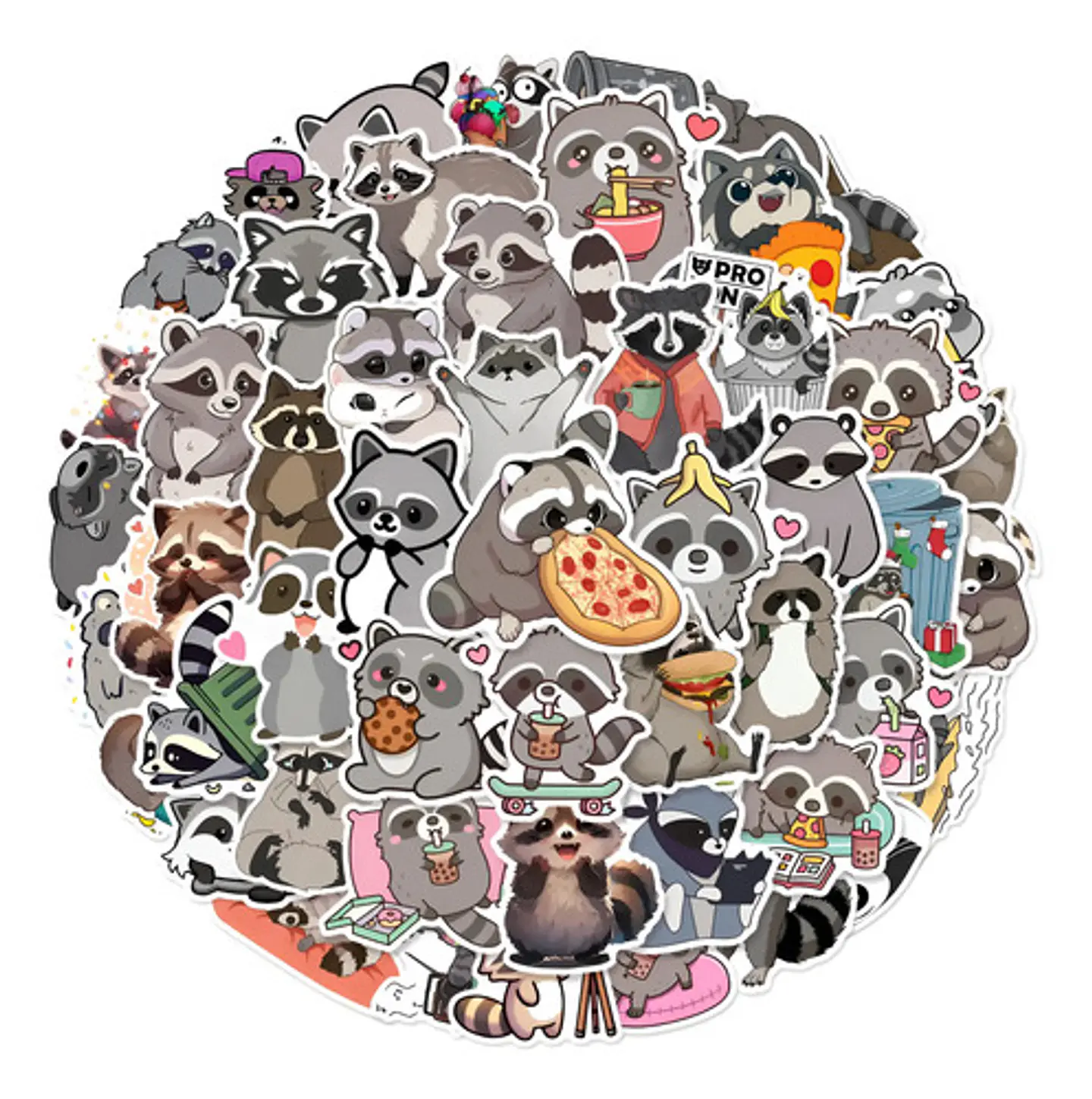 Mapache Kawaii - Set De 50 Stickers / Calcomanías 1