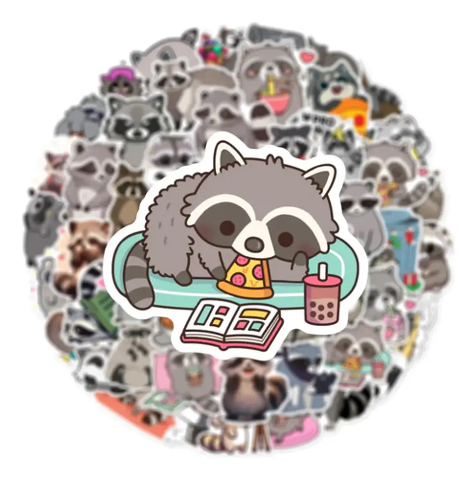Mapache Kawaii - Set De 50 Stickers / Calcomanías 3