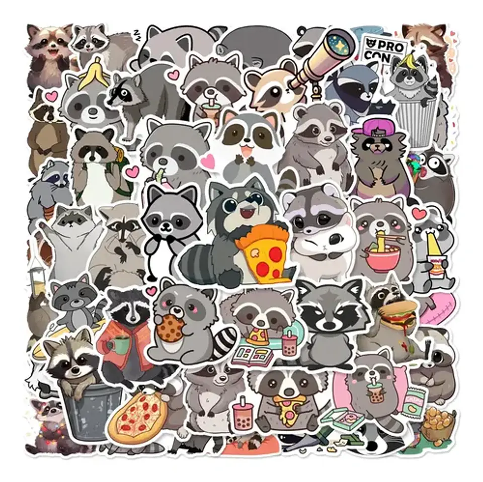 Mapache Kawaii - Set De 50 Stickers / Calcomanías 4