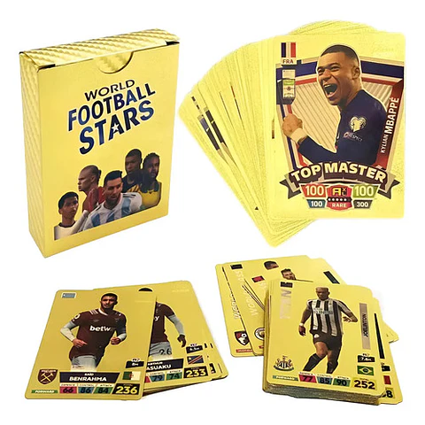 55 Cartas  De Futbol De Super Estrellas Diseño Dorados