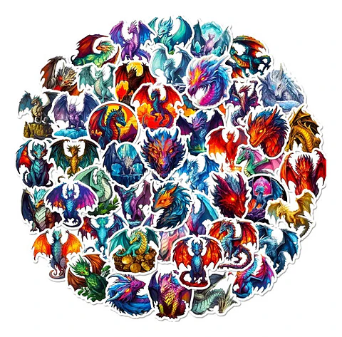 Dragones - Set 50 Stickers / Calcomanías Adhesivas