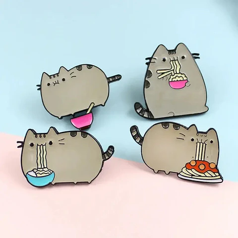 Pins De Gato Comiendo / I Love Cats / Broches Metálicos
