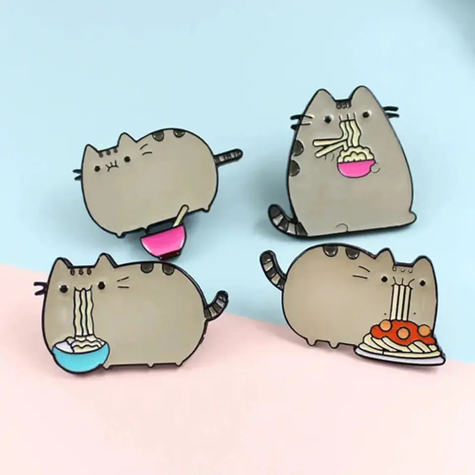 Pins De Gato Comiendo / I Love Cats / Broches Metálicos 11