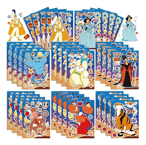 Pack X16 Láminas Stickers De Aladdin Adhesivos