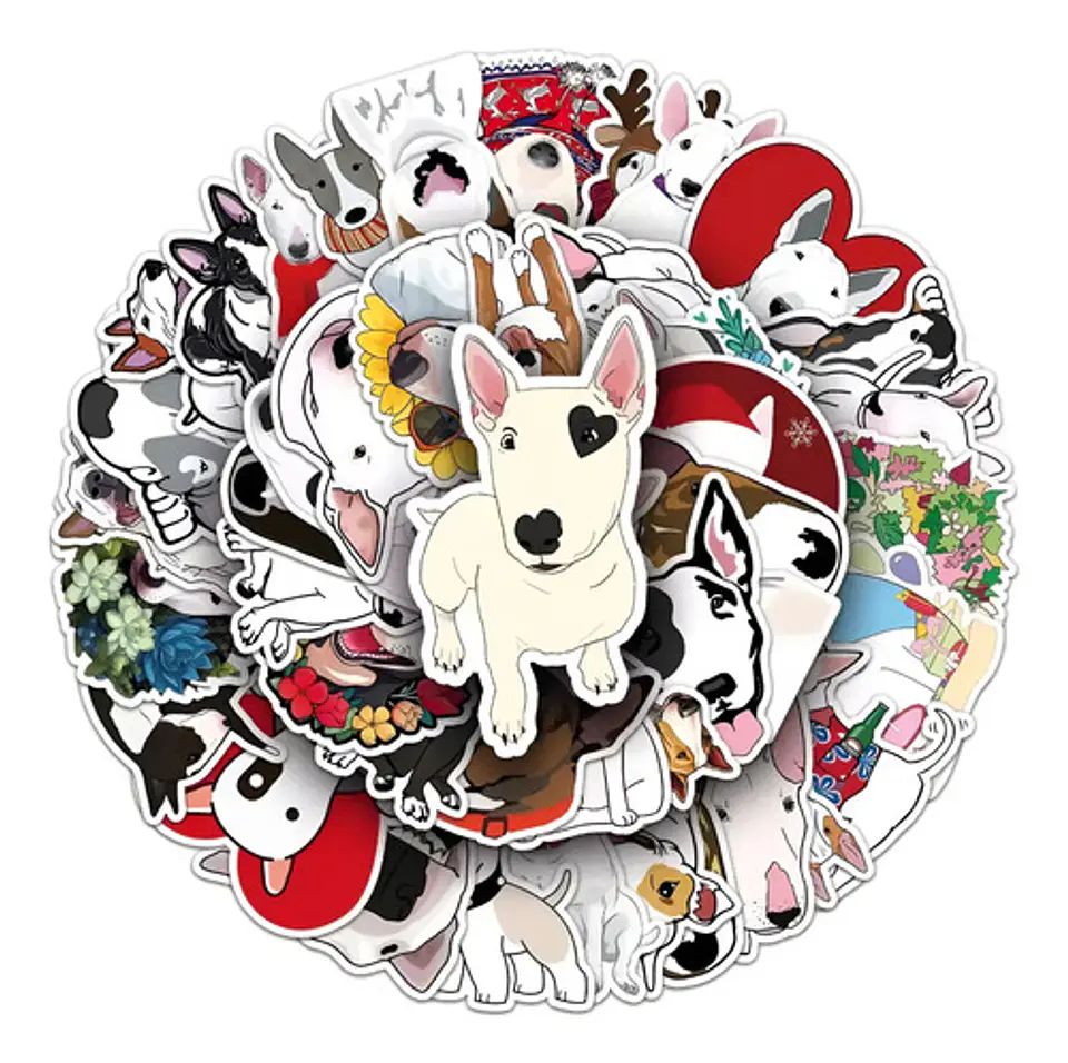 Perro Bull Terrier Kawaii - Set De 50 Stickers / Calcomanias 1