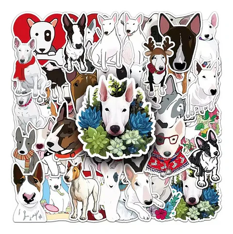 Perro Bull Terrier Kawaii - Set De 50 Stickers / Calcomanias
