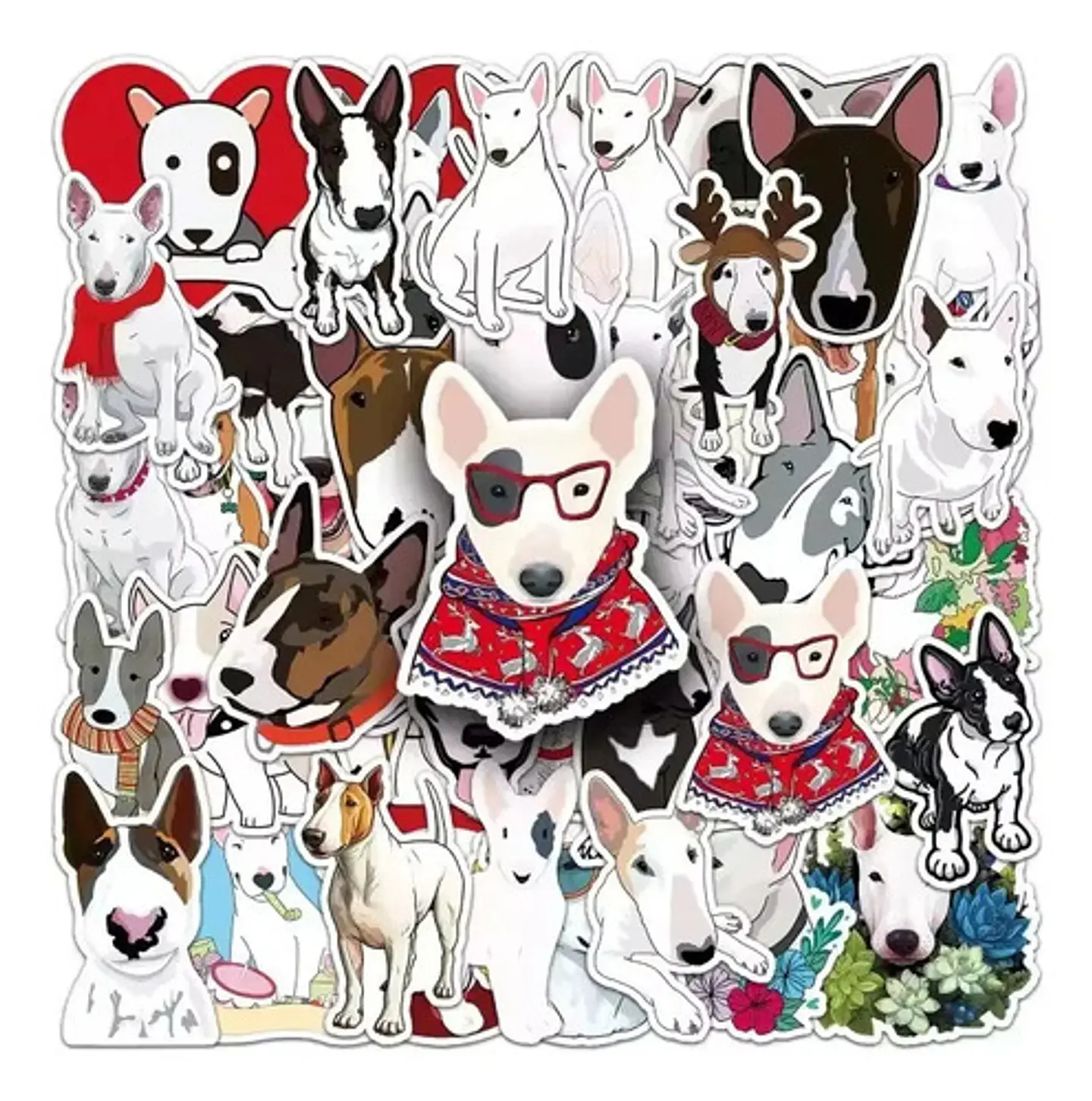 Perro Bull Terrier Kawaii - Set De 50 Stickers / Calcomanias 6