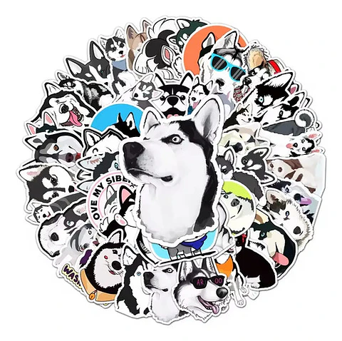 Perro Husky Siberiano - Set De 50 Stickers / Calcomanias