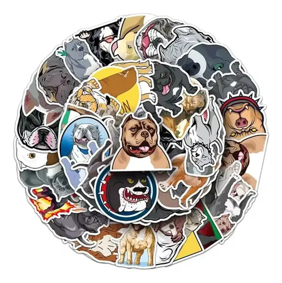 Perro Pitbull Kawaii - Set De 50 Stickers / Calcomanias 1