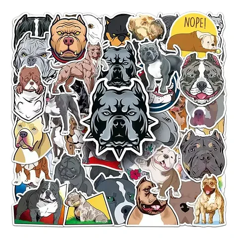 Perro Pitbull Kawaii - Set De 50 Stickers / Calcomanias