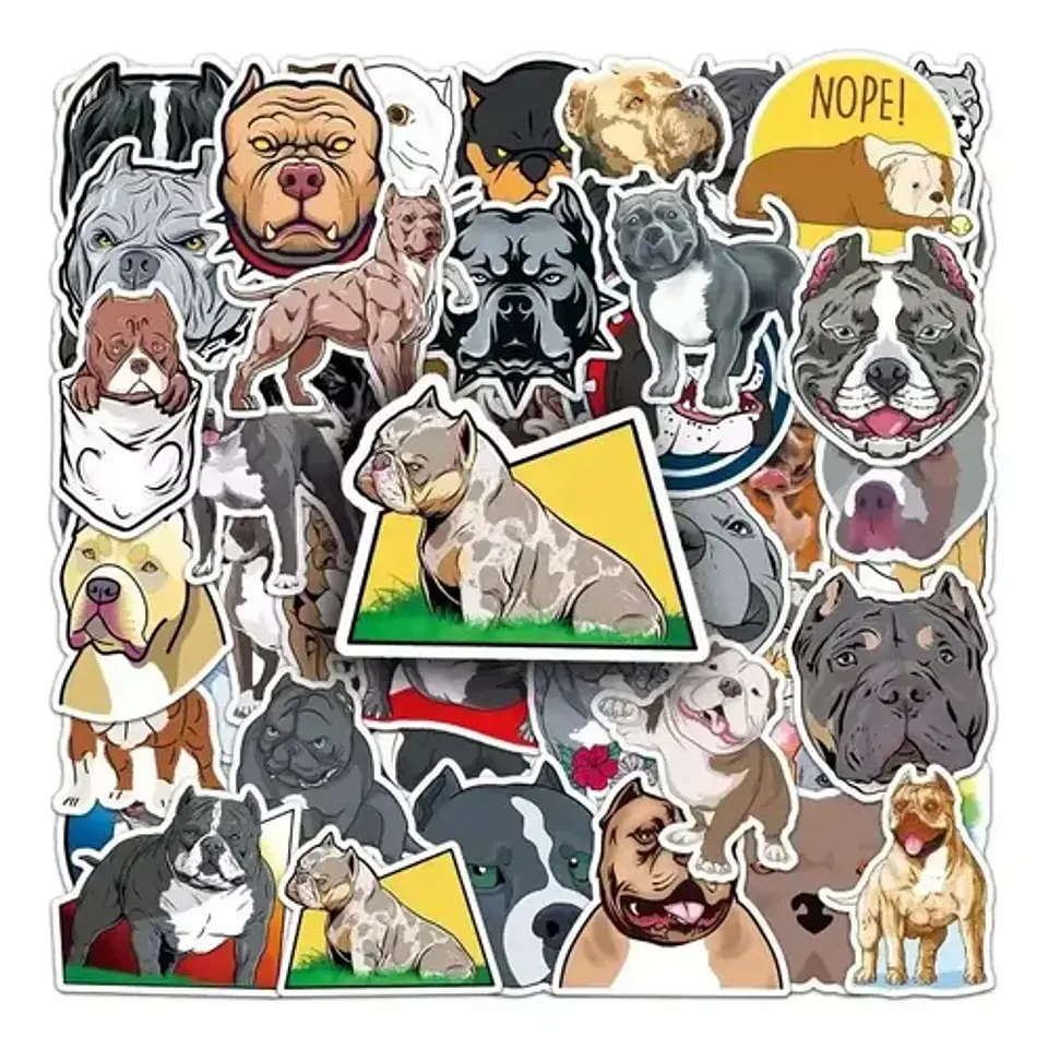 Perro Pitbull Kawaii - Set De 50 Stickers / Calcomanias 4