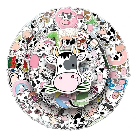 Set 100 Stickers De Vaca Kawaii / Vacas - Pegatinas