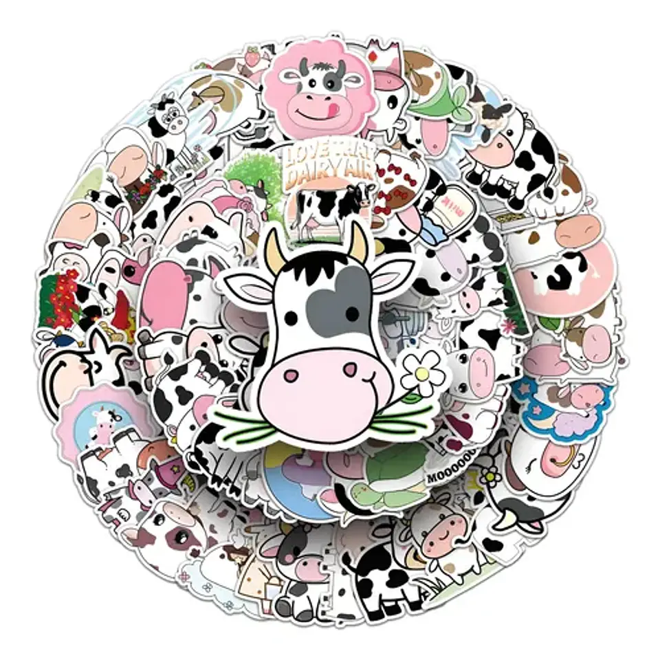Set 100 Stickers De Vaca Kawaii / Vacas - Pegatinas 1