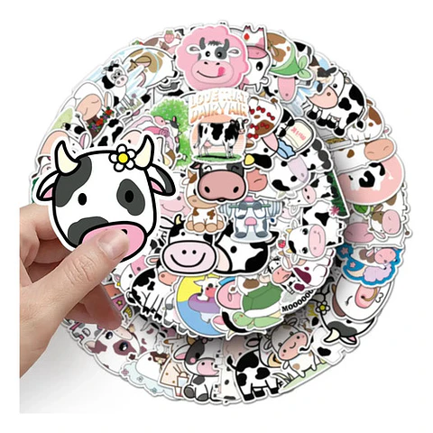 Set 100 Stickers De Vaca Kawaii / Vacas - Pegatinas
