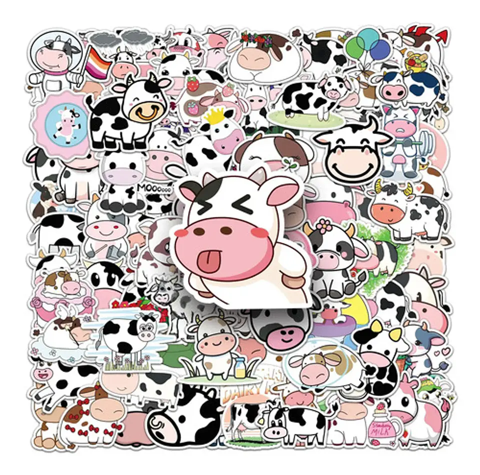 Set 100 Stickers De Vaca Kawaii / Vacas - Pegatinas 3