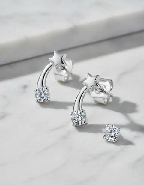 Aros De Plata 925 Estilo Trepador Con Diseño Estrella Fugaz