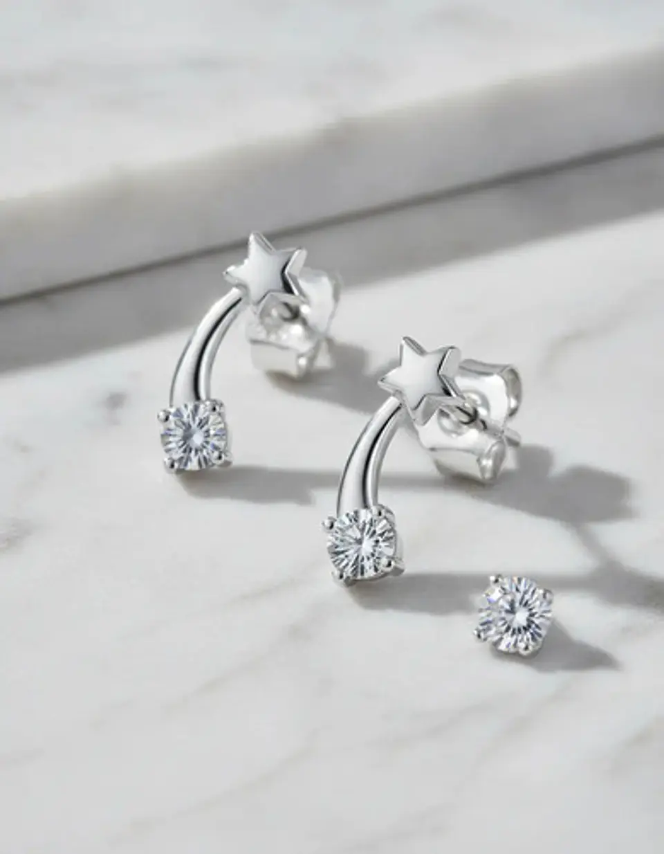 Aros De Plata 925 Estilo Trepador Con Diseño Estrella Fugaz 1