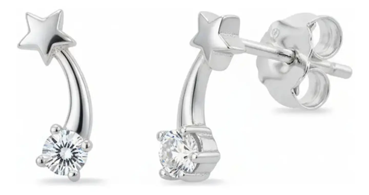 Aros De Plata 925 Estilo Trepador Con Diseño Estrella Fugaz 3