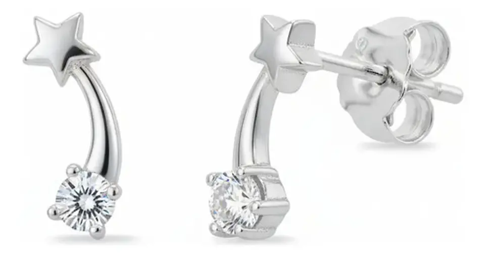 Aros De Plata 925 Estilo Trepador Con Diseño Estrella Fugaz 3