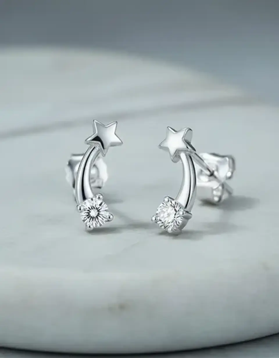 Aros De Plata 925 Estilo Trepador Con Diseño Estrella Fugaz 4