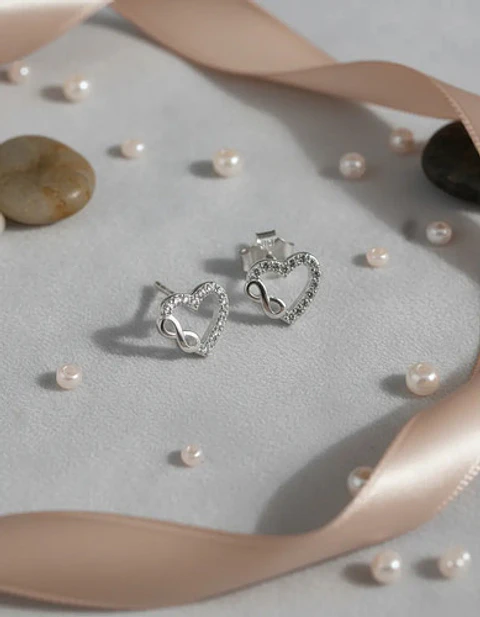 Aros De Plata 925 Corazón E Infinito Con Pequeños Circones
