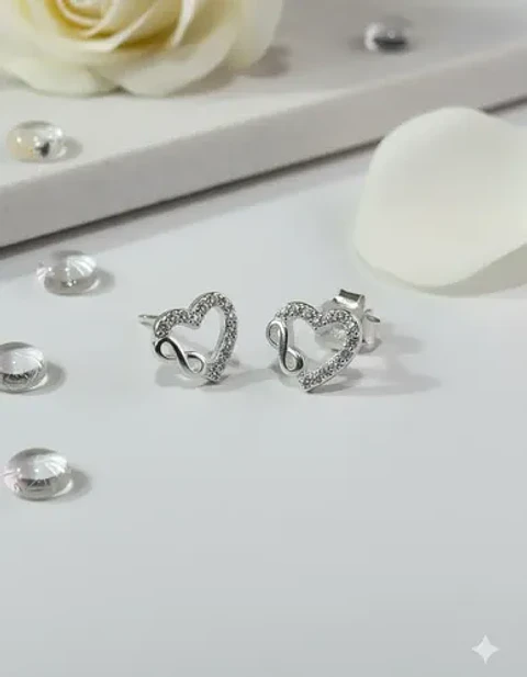 Aros De Plata 925 Corazón E Infinito Con Pequeños Circones