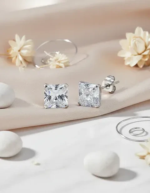 Aros De Plata 925 Circón Cuadrado Unisex Para Regalo