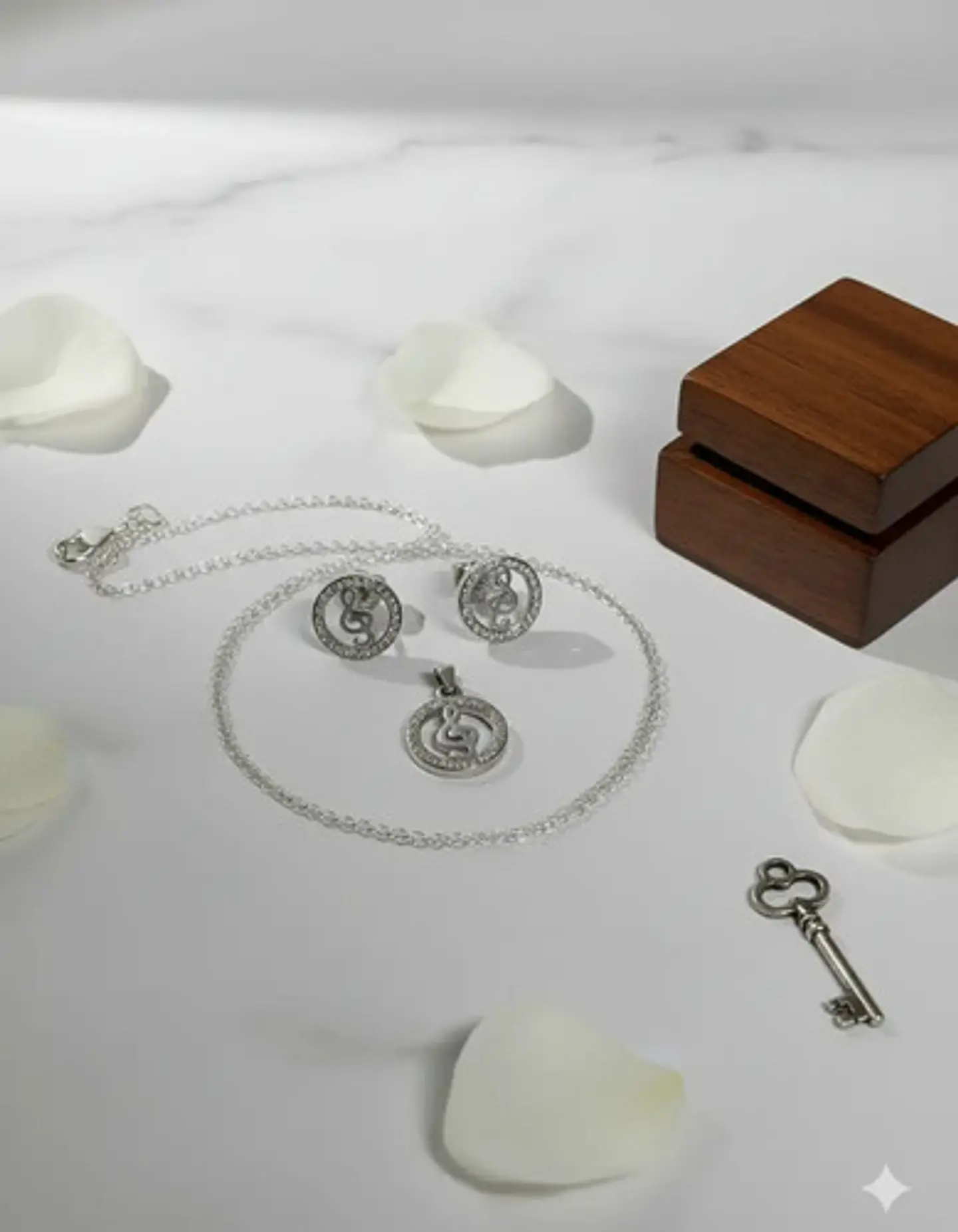 Conjunto Plata 925 Cadena + Aros + Dije Estilo Llave De Sol 3