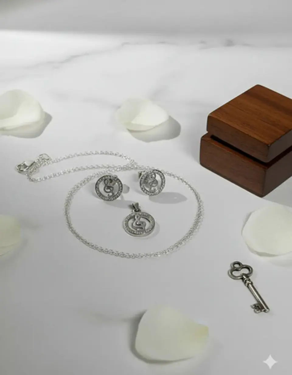 Conjunto Plata 925 Cadena + Aros + Dije Estilo Llave De Sol 3