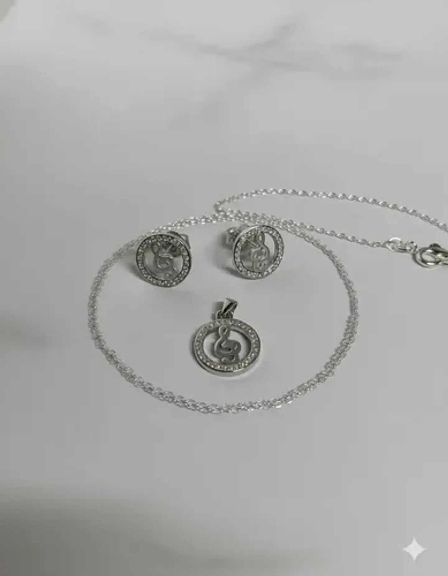 Conjunto Plata 925 Cadena + Aros + Dije Estilo Llave De Sol 4