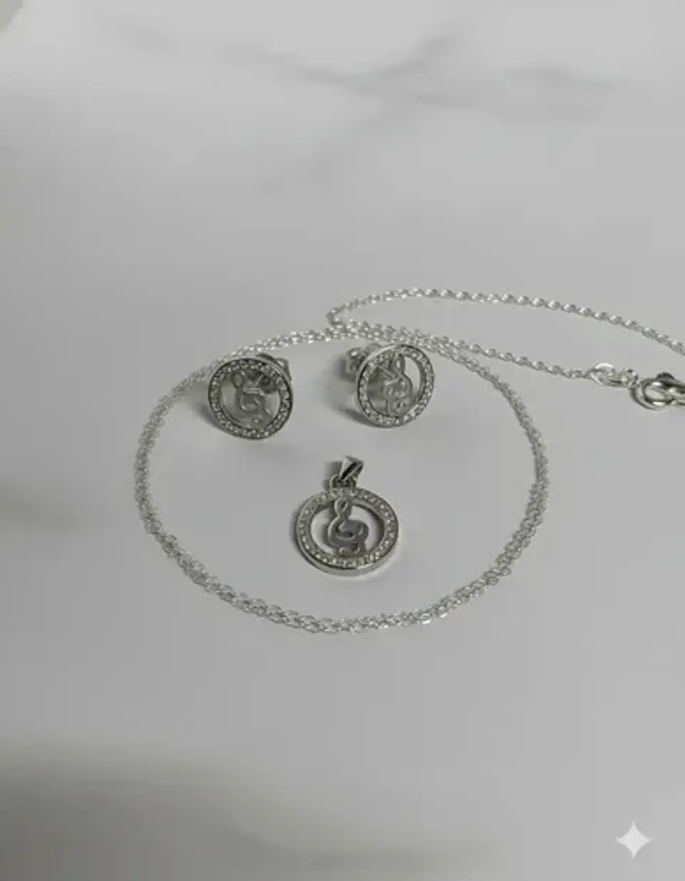 Conjunto Plata 925 Cadena + Aros + Dije Estilo Llave De Sol 4