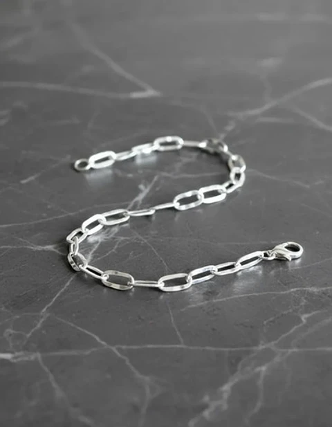 Pulsera De Plata 925 Estilo Eslabón Biselado Dama